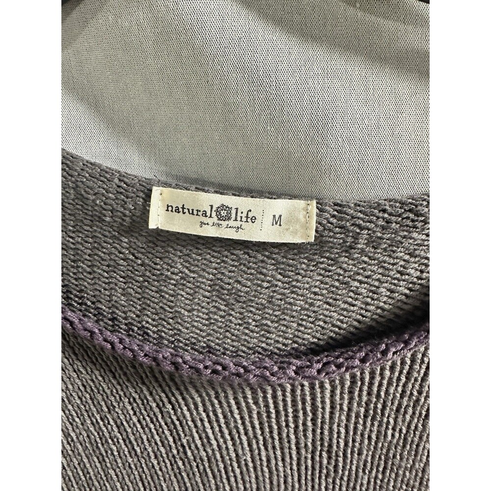 Natural Life Gray Knit Scoop Neck Relaxed Fit Sweater Size Medium Striped Trim - Picture 4 of 7